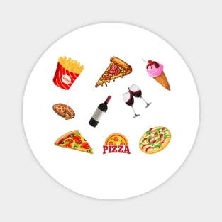 Pizza, Wine, Ice Cream and French Fries Set Designs Value Pack Magnet